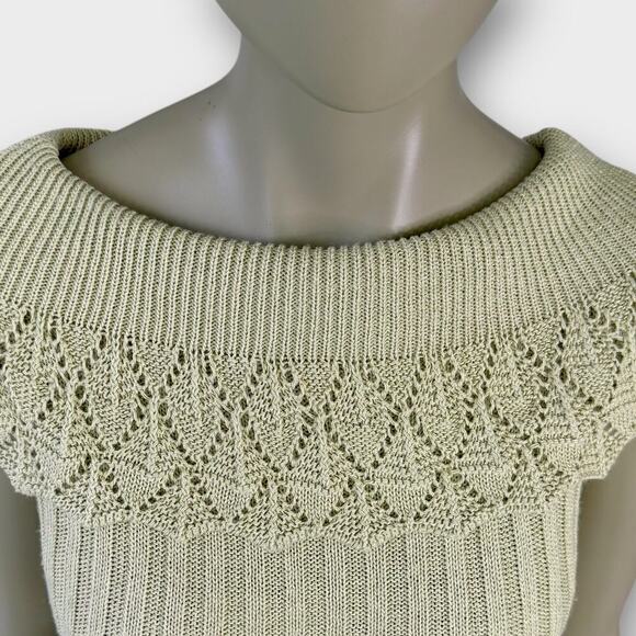 Cato Vintage Crochet Sleeveless Ribbed Knit Sweater Bertha Collar Size S Tan - Picture 8 of 16